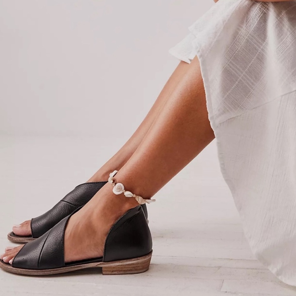 Free People Black Leather Ankle Strap Sandals